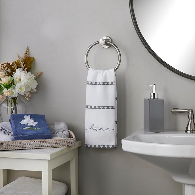 SKL Home Heart in Home Hand Towel Set-2pc, 100% Cotton, Embroidered, White | Soft, decorative velour. For use in the bathroom, kitchen, or any sink space & makes a great gift.