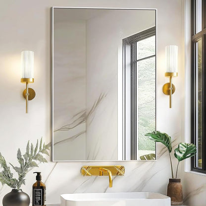 Bathroom Vanity Mirror for Wall, 24"x36" Bathroom Mirror for Over Sink | HD Shatterproof Glass, Rectangular Metal Frame, Horizontally or Vertically, Mirror for Bathroom, Living Room, Entryway,Silver