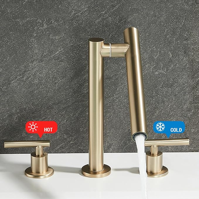 Bathroom Basin Mixer Faucet 3 Hole Swivel Brass Double Handle 3 Hole Basin Faucets-White