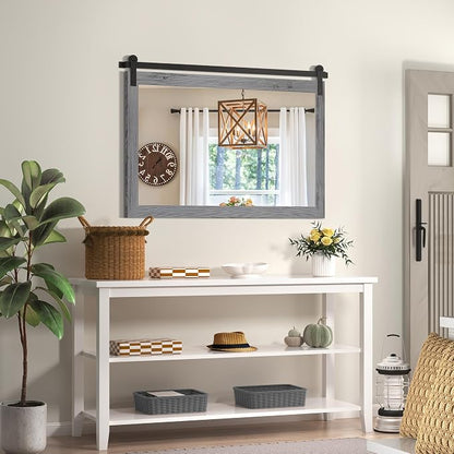 COGOOD Farmhouse Bathroom Mirrors for Over Sink - 30 x 49 Grey | Rustic Barn Door Wood Framed Vanity Mirror for Entryway, Living Room, Bedroom, Dresser Wall Decor