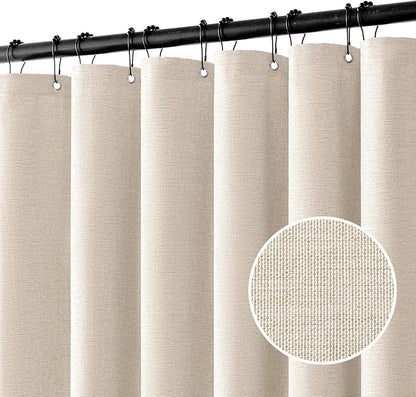 MIULEE W108*L72 Extra Wide Linen Shower Curtain Cream Beige 18 Metal Hooks | Washable, Large Fabric Curtain, Waterproof Neutral Thick Cloth Shower Curtains, Bathroom Hotel Bathtub