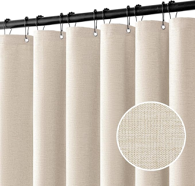 MIULEE 72 x 96 Extra Long Linen Shower Curtain Cream Beige 12 Metal Hooks | Heavy, Fabric Shower Curtain Set, Waterproof Neutral Thick Cloth Shower Curtain, Bathroom Hotel Bathtub, Washable