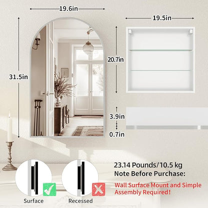 FKWin Medicine Cabinet Mirror, Surface Mount for Small Bathroom, 20x32 Inch | Mirror Medicine Cabinet, Large Storage, Adjustable Shelves, Reversible Door, Space-Saving Design for Small Bathroom, Silver