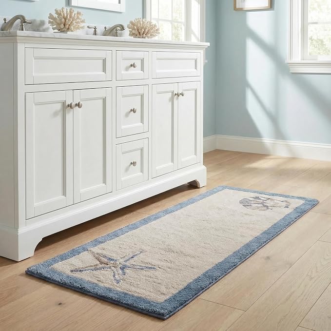 Madison Park Bayside Tufted Bath Rug Cotton Non-Slip, 24 x 60, Blue