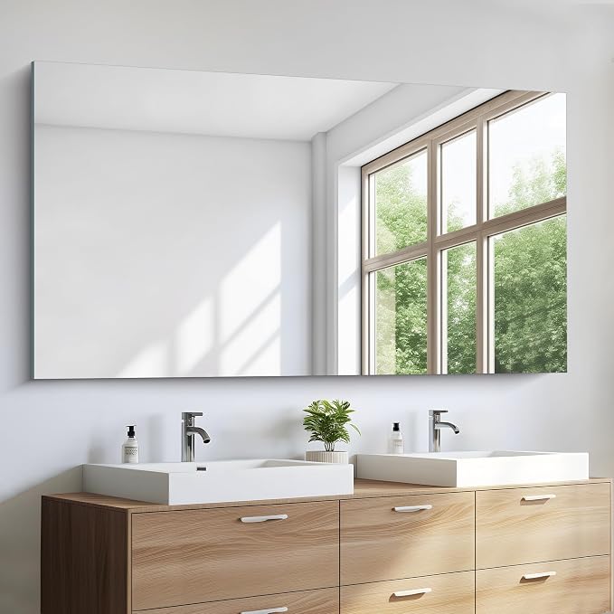 KOCUUY Large Frameless Mirror, 60x30 Inch Rectangle Bathroom Vanity Mirror for Over Sink, Upgraded Shatterproof Unframed Design for Bedroom, Living Room, Entryway