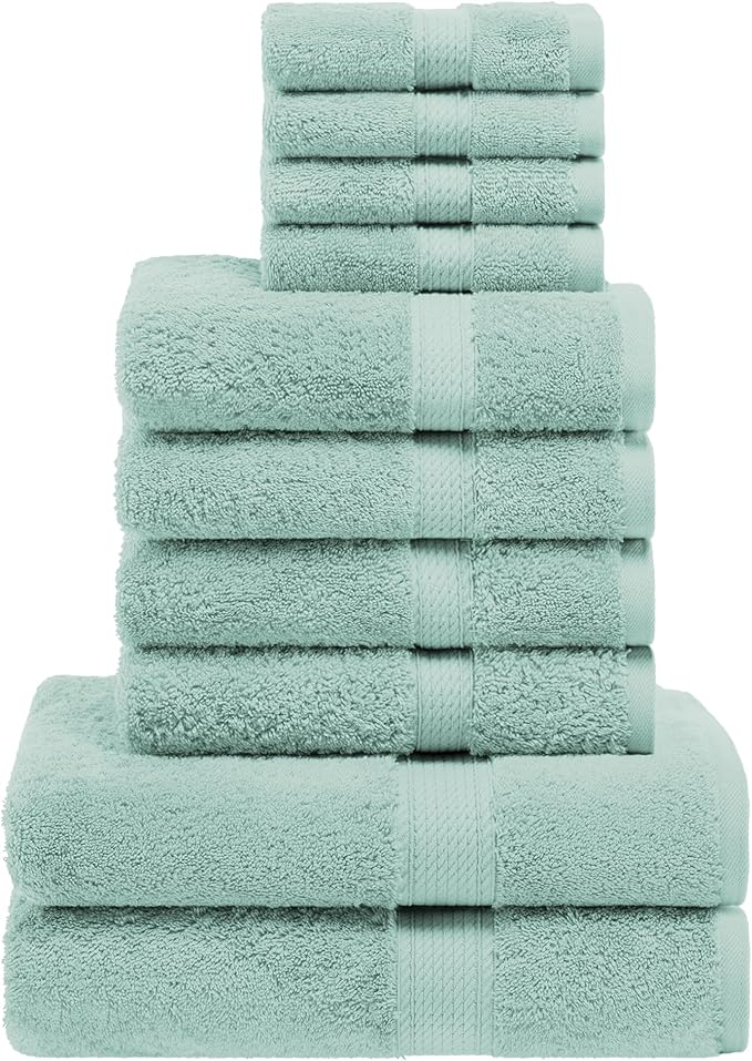 SUPERIOR Egyptian Cotton Ultra Plush & Absorbent, 10 Piece Set, Sea Foam | Quick Dry, Soft Luxury Towel Set, Bath Essentials, Guest Bath, Spa, 2 Bath, 4 Hand, 4 Face Towels, Madeline Towels