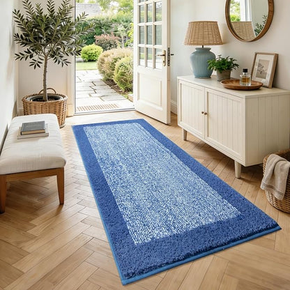 60x24 Long Bathroom Rugs Washable Non Slip, Blue Bath Mat for Bathroom Floor Tub, Soft Absorbent Quick Dry Mats for Shower,Bathtub,Home Decor