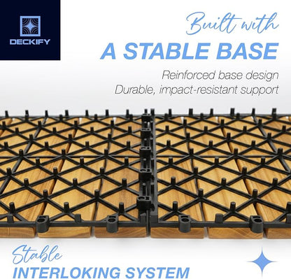Acacia Interlocking Deck Tiles Outdoor Waterproof, Golden Teak Striped | Natural Acacia Wood, Raised Base Drainage, Non-Slip Grip, 490 lb Capacity, Oil-Rubbed Finish,Easy Clean,Tool-Free