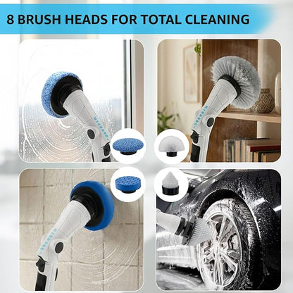 Electric Spin Scrubber, 3 Speeds 8 Heads Bathroom Cleaning Brush | 6-Angle Adjustable Head, 54" Extendable Handle, IPX6 Waterproof, Cordless, Shower Cleaner Brush for Tub Grout Tile Floor Car