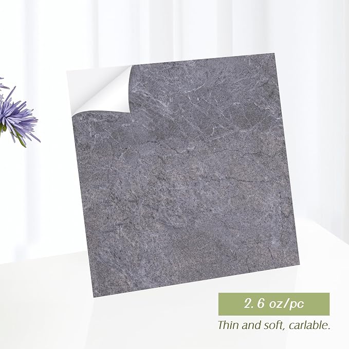 Lareko 60Sq.Ft Grey Marble Peel and Stick Vinyl Floor Tiles,60 Tiles - 12" x 12",Waterfproof and Self Adhesive Vinyl Sticker Tiles,Laminate Flooring for for Kichen,Bathroom,Dining Room(Grey)