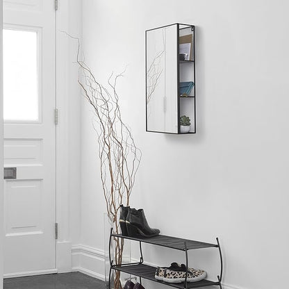 Umbra Cubiko 24x12" Rectangular Black Metal Bathroom Mirror Storage Cabinet with 3 Shelves