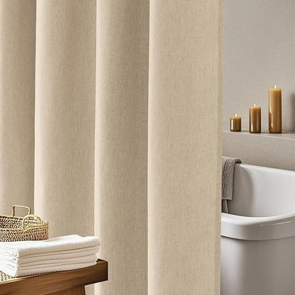 Faux Linen Textured Taupe Shower Curtain Extra Long 72 x 78 Inch, Heavyweight Fabric Shower Curtain XLong Water-Resistant, Rustic Farmhouse Natural Tan Bathroom Curtain Wrinkle-Free