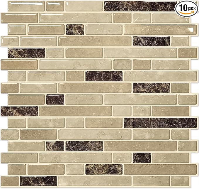 STICKGOO Thicker Peel and Stick Backsplash Tile for Kitchen and Bathroom | 10 Sheets of 12”×12” - 3D Vinyl Self Adhesive Wall Tiles Stick on Backsplash for Kitchen & Bathroom(Reddish Brown)