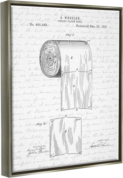 Vintage Patent Bathroom, 16 x 20 Inch Canvas in Floater Frame | Stupell Industries · By Lettered and Lined · Ready to hang · Great for bath and laundry decor · Made in USA