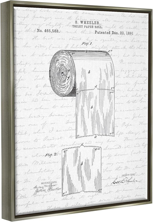 Vintage Patent Bathroom, 16 x 20 Inch Canvas in Floater Frame | Stupell Industries · By Lettered and Lined · Ready to hang · Great for bath and laundry decor · Made in USA