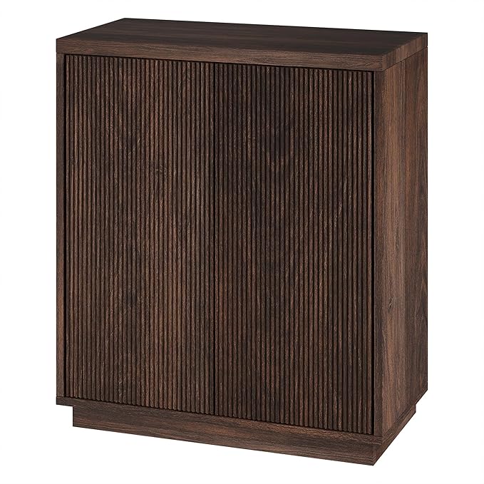 Henn&Hart 28" Fluted Wooden Accent Cabinet, Ribbed Modern Sideboard Buffet Cabinet with 2 Doors and an Adjustable Shelf for Living Room, Dining Room, Bedroom or Entryway, Warm Brown