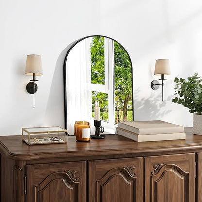 BONEWEI Arched Wall Mirror,18x24 inch Black Arched Mirror Bathroom,Vanity Mirror for Over Sink Metal Frame,Tempered Glass Arch Mirrors for Bedroom,Entryway,Living Room,Home Decor Shatter-Proof
