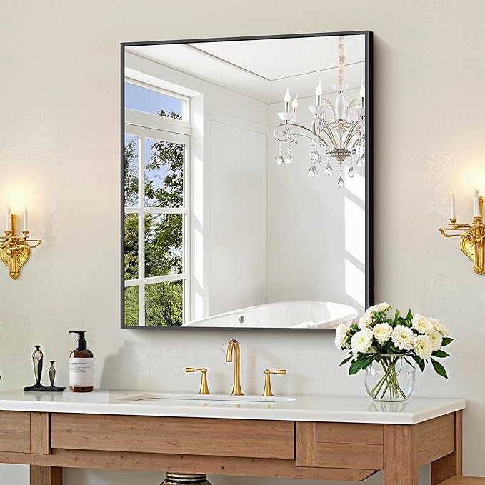 KOCUUY Black Bathroom Mirror, 30x36 Inch Rectangle Mirror for Over Sink, Modern Decorative Wall Mirror for Bedroom Living Room Bathroom, Hang Horizontal/Vertical