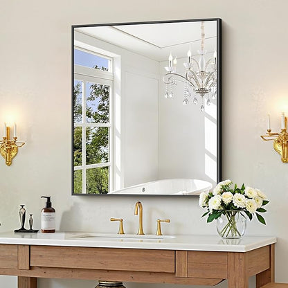 KOCUUY Black Bathroom Mirror, 30x36 Inch Rectangle Mirror for Over Sink, Modern Decorative Wall Mirror for Bedroom Living Room Bathroom, Hang Horizontal/Vertical