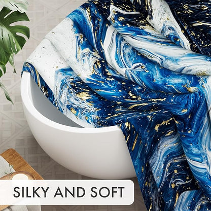 AmazerBath Shower Curtain Blue, Marble Fall Fabric Shower Curtain Sets with 12 Shower Curtain Hooks, Luxury Quality Home Hotel Washable Farmhouse Cloth Shower Curtains for Bathroom Decor, 72x72 Inches