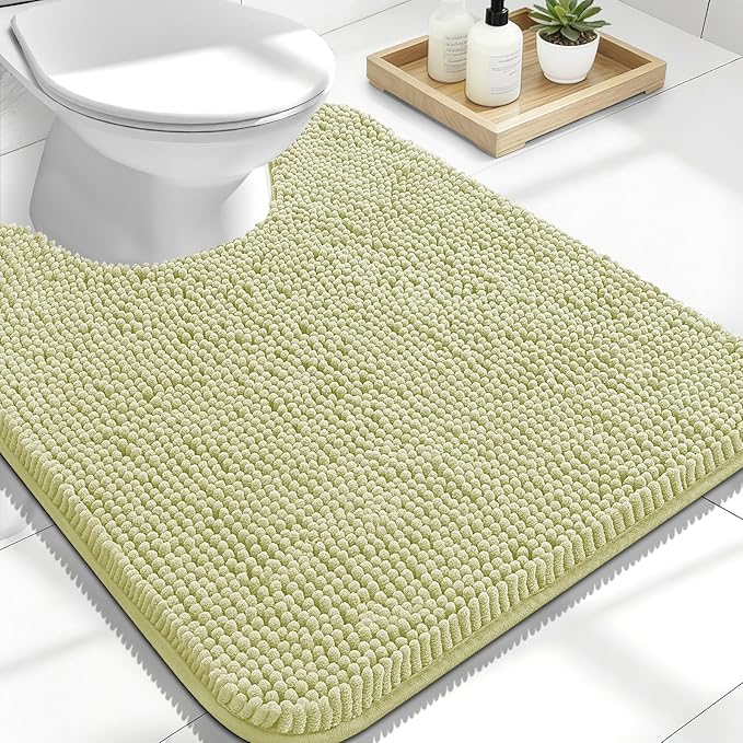 OLANLY Toilet Rugs U-Shaped 24x20, Soft Absorbent Chenille Contour Rugs | Vanilla, Quick-Drying Rubber Backing, Machine Washable Non-Slip Shaggy Bathroom Mat for Toilet, Home Decor Accessories