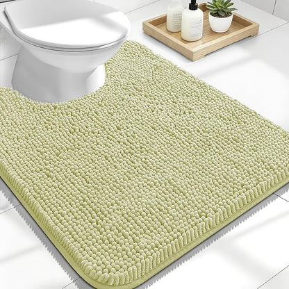 OLANLY Toilet Rugs U-Shaped 24x20, Soft Absorbent Chenille Contour Rugs | Vanilla, Quick-Drying Rubber Backing, Machine Washable Non-Slip Shaggy Bathroom Mat for Toilet, Home Decor Accessories