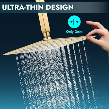 Midanya Square Rain Shower Head,High Pressure,Brushed Gold 10 Inch | 360°Swivel,Ceiling or Wall Mount,Waterfall Full Body Coverage,Bathroom Remodel,Stainless Steel Large Rainfall Shower Head