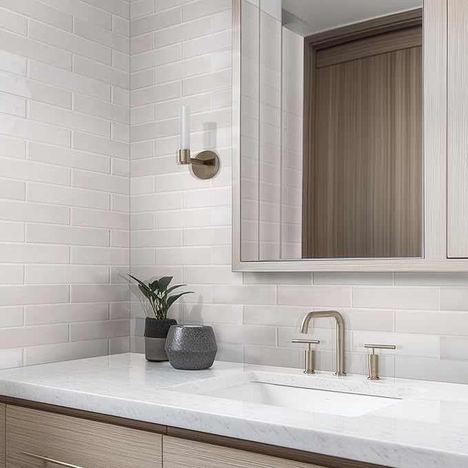 M S International Renzo Dove Glossy Ceramic Subway Tile for Bathroom, Kitchen Backsplash, Accent Wall, and Shower