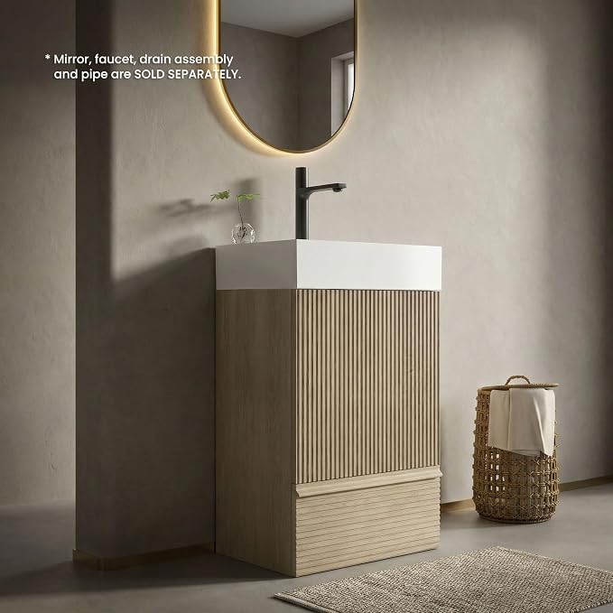 20 inch Bathroom Vanity with White Ceramic Sink, Bath Storage Cabinet with Soft-Closing Door and Drawer, Perfect for Small Space, Powder Room, Hotel, Light Oak