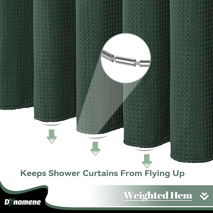 Stall Waffle Shower Curtain 256 GSM Heavy Fabric 54x72 Dark Green | 54 Inch Wide, Thick Cloth, Weighted Hem, Water Repellent, Hotel Luxury Polyester Shower Curtain Set for Bathroom 10 Hooks