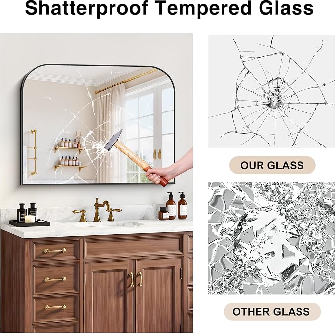 YIROMAN Bathroom Mirrors for Over Sink,36"x28" Black Bathroom Vanity Mirror | Thin Brushed Aluminum Frame,HD tempered glass, Rectangular,Rounded & Right-angle Corners,Sink,Entryway,Bedroom