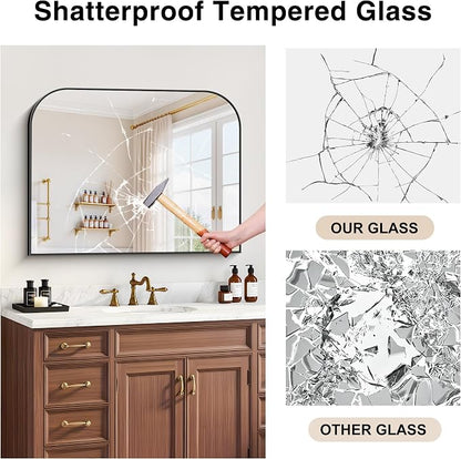 YIROMAN Bathroom Mirrors for Over Sink,36"x28" Black Bathroom Vanity Mirror | Thin Brushed Aluminum Frame,HD tempered glass, Rectangular,Rounded & Right-angle Corners,Sink,Entryway,Bedroom