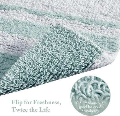 Madison Park Reversible Spa Cotton Bath Rug 100%-Cotton Striped Ultra Soft Water Absorbent, Fast Drying, Bath-Mats, Non-Slip Absorbent Quick Dry Mats for Tub, Shower Room, and Bathroom, 27x45, Aqua | Quick Dry, Ultra Soft, Pile, Machine Washable, Plush...