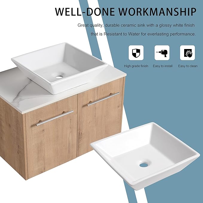 30" Floating Vanity with Sink, 30 Inch Bathroom Vanity with Sink, Modern Plywood Floating Cabinet with Sintered Stone Countertop and White Ceramic Basin, Soft Close Doors
