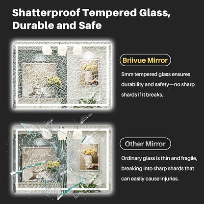 40x38 Inch LED Bathroom Mirror with Lights, Backlit & Front Lit, Anti-Fog Lighted Bathroom Vanity Mirror for Wall, Memory Function, Dimmable, HD Tempered Glass, Shatter-Proof