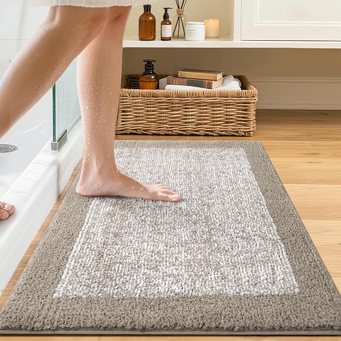 Bathroom Rugs 30x20 Non Slip Washable, Bath Mat for Bathroom Floor Tub, Soft Absorbent Quick Dry Mats for Shower, Bathtub,Home Decor（Greige）