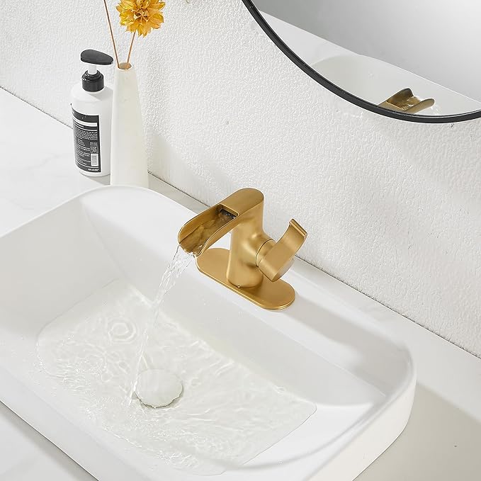 Single Handle Bathroom Faucet Antique Brass WaterfallGGStudy Bathroom Vanity Faucet Black Basin Matching Pop Up Drain with Overflow