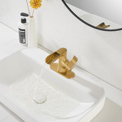 Single Handle Bathroom Faucet Antique Brass WaterfallGGStudy Bathroom Vanity Faucet Black Basin Matching Pop Up Drain with Overflow