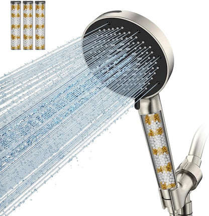 SR SUN RISE NSF Certified Filtered Shower Head with Handheld for Hard Water to Remove Chlorine High Pressure 9-Spray Setting (with Power Wash) Anti-Clog Nozzles (4 Filters, Brushed Nickel)