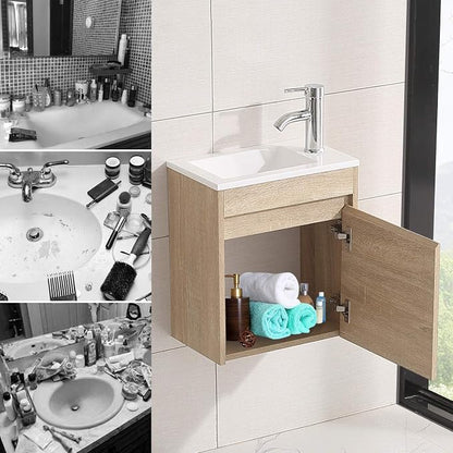 wonline 16" Single Sink Bathroom Vanity, Floating Modern Bathroom Vanity with Sink for Small Space