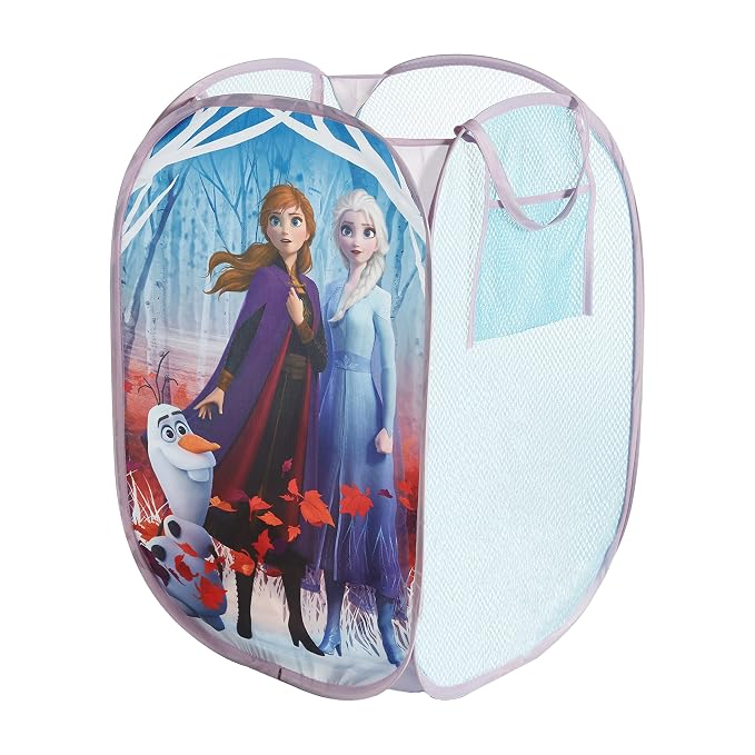 Frozen 2 Pop-Up Hamper for Kids,Laundry Hamper with Anna & Elsa Design, Durable Mesh Fabric & Carry Handles, 21”H x 13.5”W, Collapsible Storage for Bedroom or Playroom