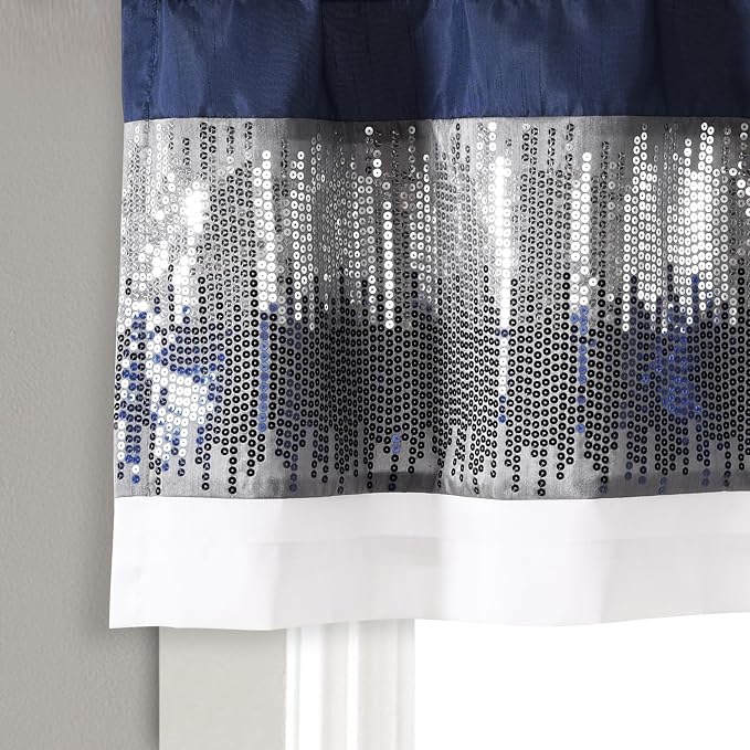 Lush Decor Night Sky Sequins Valance Curtain Single, 52"W x 18"L Navy & White - Kitchen Curtains Valances For Windows - Bathroom Curtains Window
