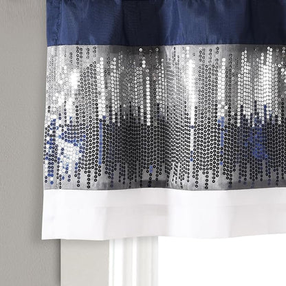 Lush Decor Night Sky Sequins Valance Curtain Single, 52"W x 18"L Navy & White - Kitchen Curtains Valances For Windows - Bathroom Curtains Window