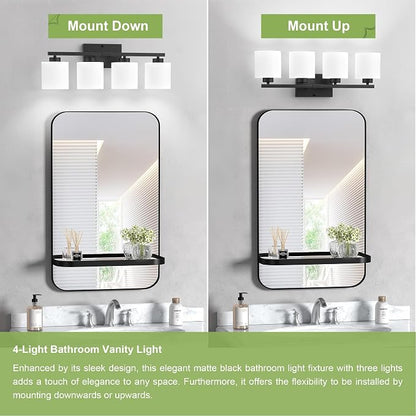 Honesorn 4-Light Vanity Lights, Matte Black Bathroom Light Fixtures | Black Bathroom Vanity Light, Wall Sconces with Milky White Frosted Shades Bedroom,E26 Socket(Bulbs Not Included)