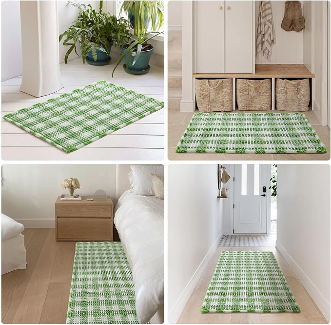 TYUU Waffle Bath Mat, Cute Bathroom Rugs Non Slip, 48x24 Green & White | Super Absorbent Quick Dry Bath Rug, Non-Slip Backing, Soft Waffle Washable Farmhouse Bathroom Mats, Tub, Shower & Home Decor