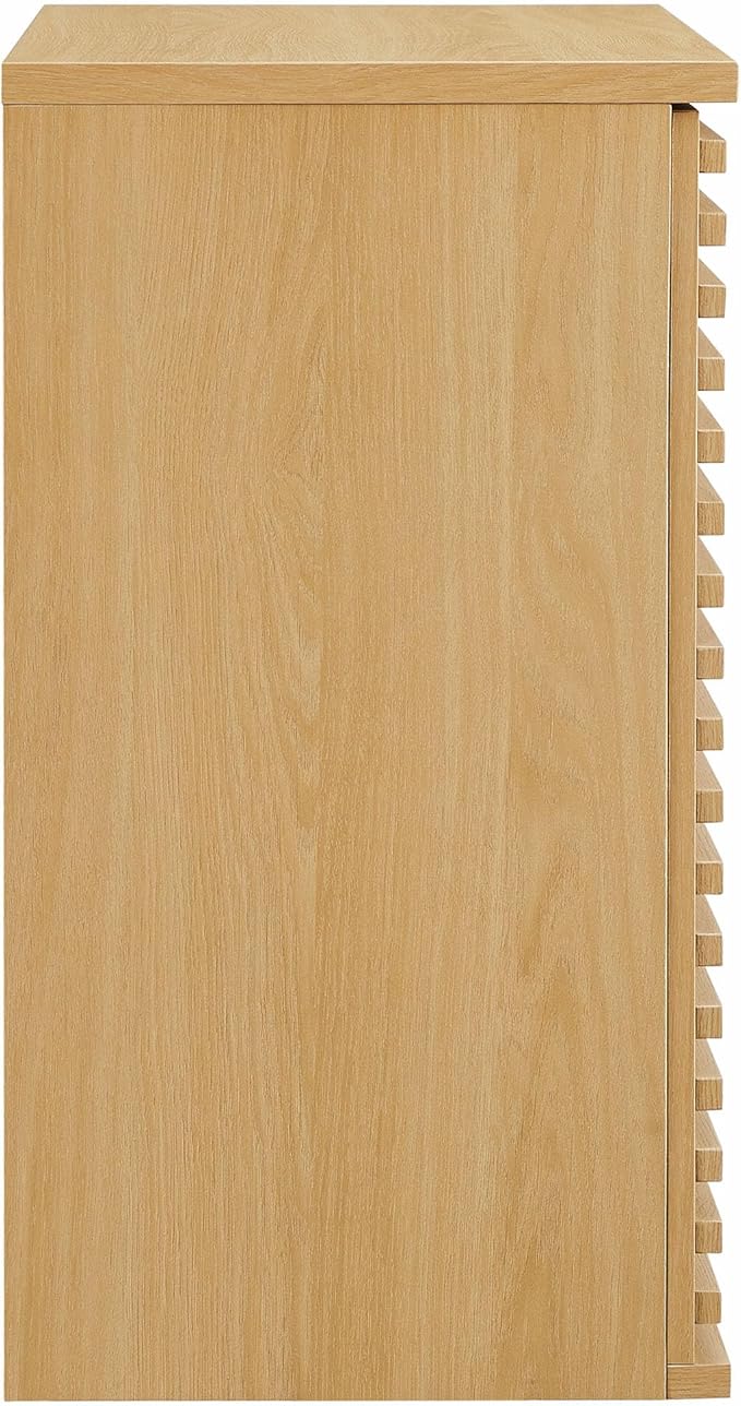 Modway Render Wall Mounted Bathroom Cabinet in Oak - 23.5 Inch Compact Wall Storage with Slatted Doors and Adjustable Shelves for Bathroom or Laundry Room