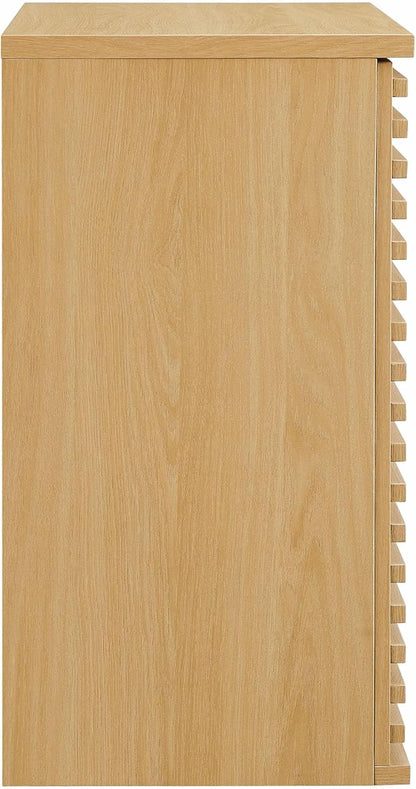 Modway Render Wall Mounted Bathroom Cabinet in Oak - 23.5 Inch Compact Wall Storage with Slatted Doors and Adjustable Shelves for Bathroom or Laundry Room