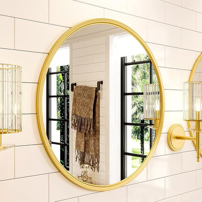 Growsun Round Gold Mirror for Bathroom, 28 inch Golden Circle Bathroom Mirror for Wall, Entryway Living Room with Metal Frame for Home Decor