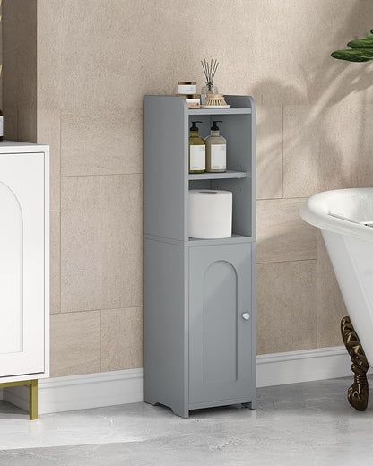 Bathroom Storage Cabinet, Corner Floor Cabinet with Doors and Adjustable Shelf, Narrow Toilet Paper Cabinets, Bathroom Organizer for Small Spaces, Gray BC19721X