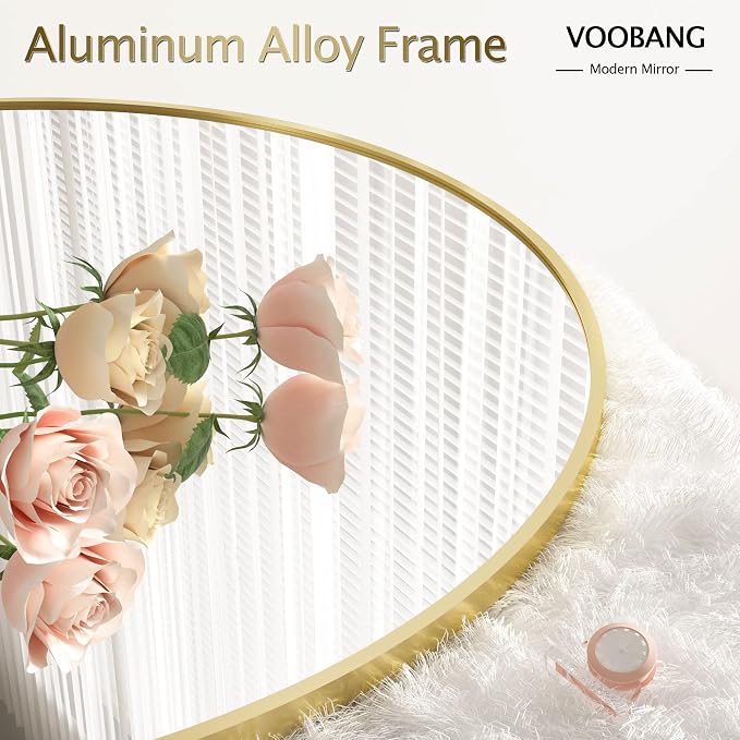 Round Mirror 36" Gold Wall Mounted Circle Mirrors Vanity Mirror with Aluminum Alloy Frame Modern Decoration for Bathroom, Living Room, Vanity, Bedroom, Entryway